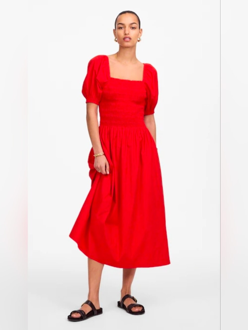 Nwt Madewell smocked Puff Sleeve Midi Dress Size XXS